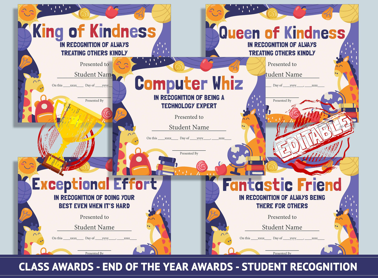 Editable Funny Classroom Awards, End of the Year Classroom Awards - Student Recognition, PDF File, Instant Download