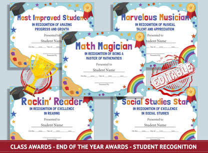 Editable Student Awards, End of the Year Classroom Awards - Student Recognition, PDF File, Instant Download