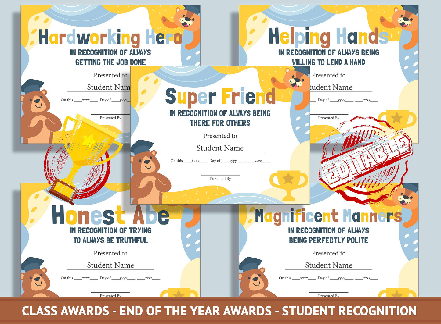Editable Superlative Awards, End of the Year Classroom Awards, Student Recognition, PDF File, Instant Download