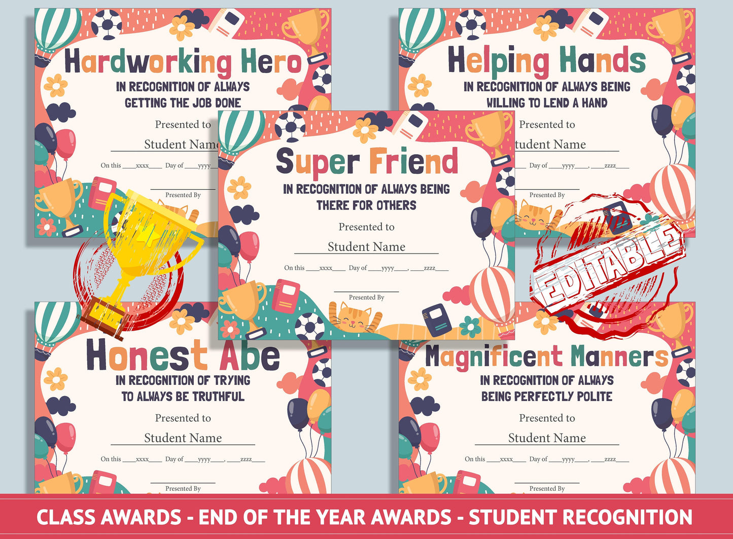 Editable Classroom Superlative Awards, End of the Year Classroom Awards, Student Recognition, PDF File, Instant Download