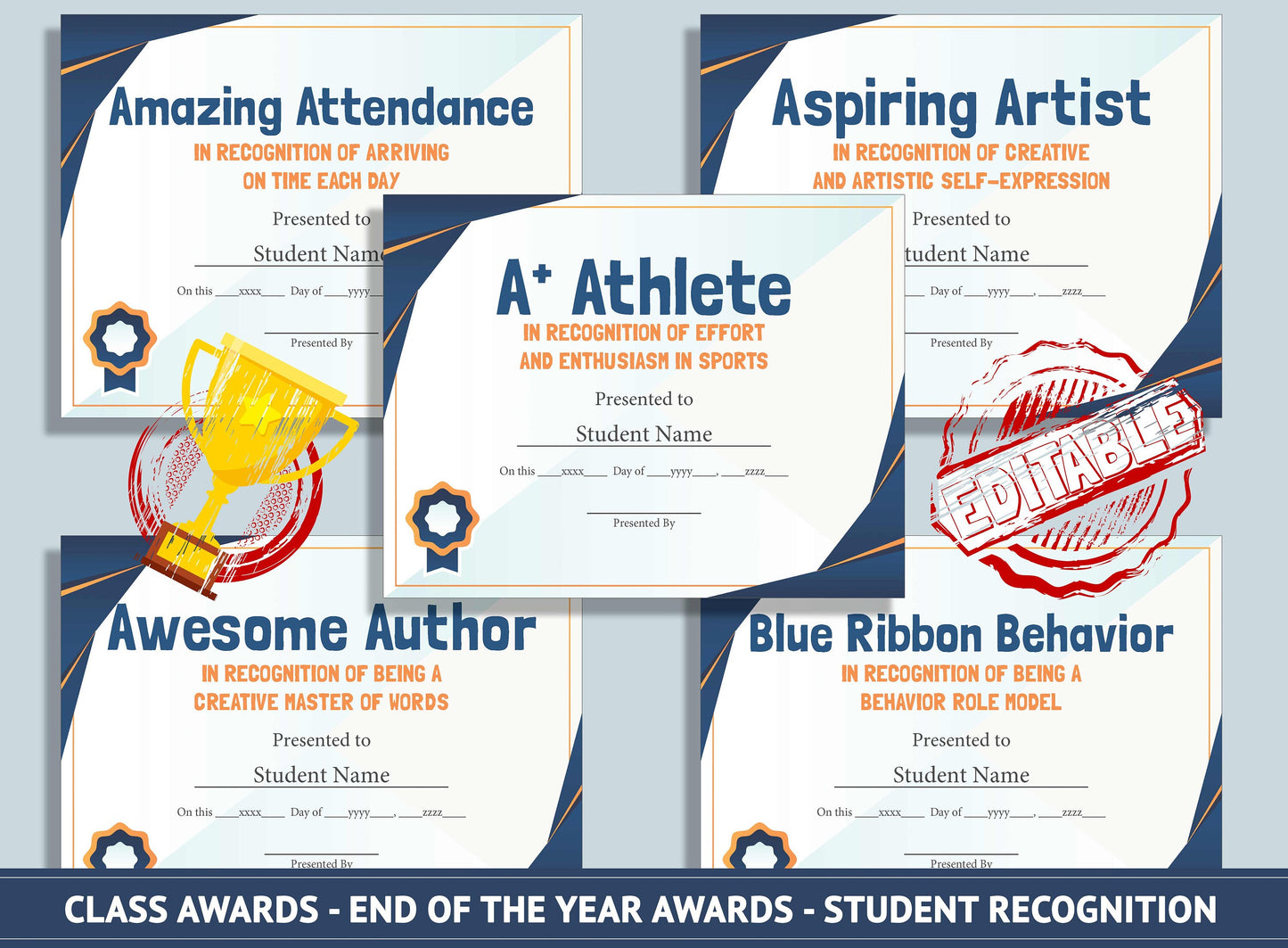 Editable Class Awards Middle School End of the Year, Student Recognition, PDF File, Instant Download