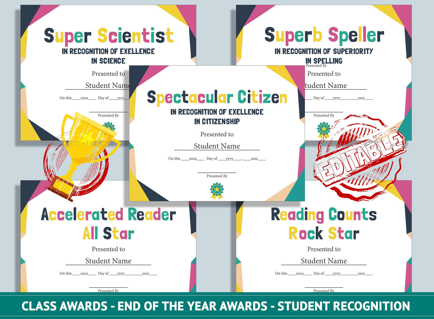 Editable End of School Awards, End of the Year Awards, Student Recognition, PDF File, Instant Download