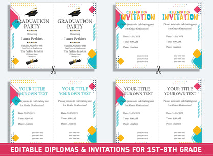 Editable 6th Grade Certificate, 1st to 8th Grade Diploma, Certificate of Completion & Invitation, PDF File, Instant Download