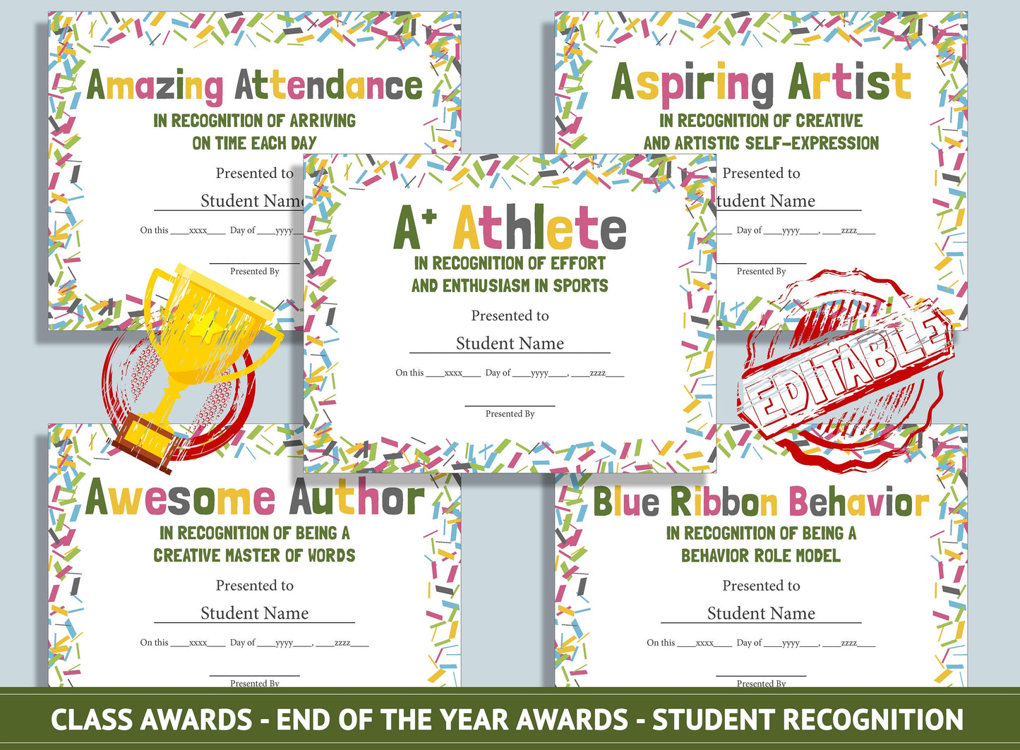 Editable Fun Awards for Students at the end of the Year, Classroom Awards, Student Recognition, PDF File, Instant Download