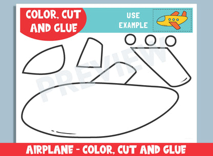 Airplane Craft Activity - Color, Cut, and Glue for PreK to 2nd Grade, PDF File, Instant Download