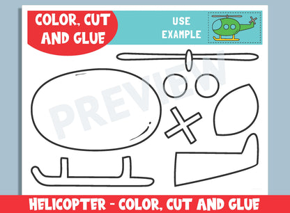 Helicopter Craft Activity - Color, Cut, and Glue for PreK to 2nd Grade, PDF File, Instant Download