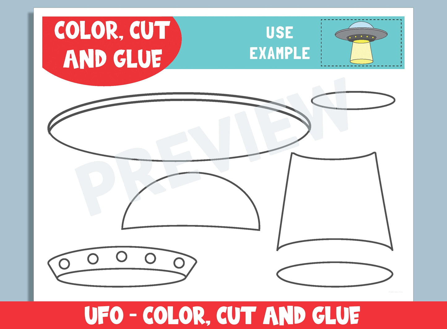 UFO Craft Activity - Color, Cut, and Glue for PreK to 2nd Grade, PDF File, Instant Download