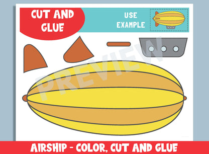 Airship Craft Activity - Color, Cut, and Glue for PreK to 2nd Grade, PDF File, Instant Download