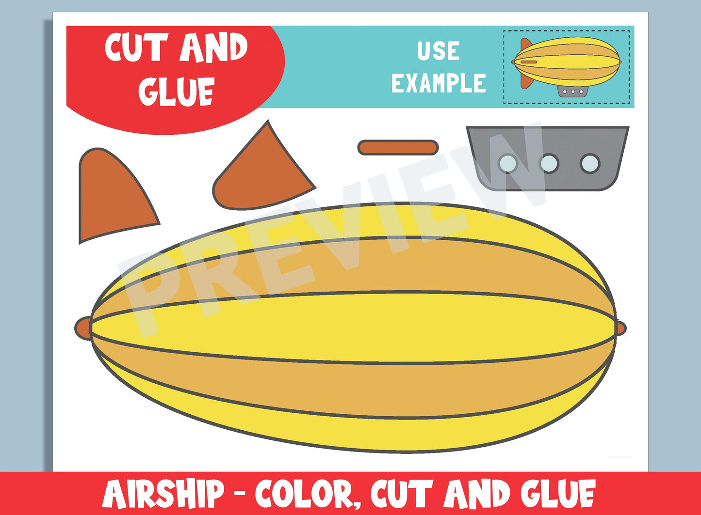 Airship Craft Activity - Color, Cut, and Glue for PreK to 2nd Grade, PDF File, Instant Download