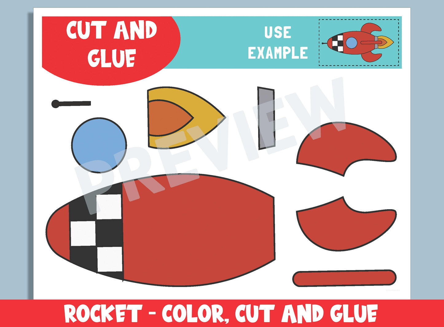 Rocket Craft Activity - Color, Cut, and Glue for PreK to 2nd Grade, PDF File, Instant Download