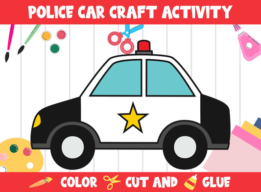 Police Car Craft Activity - Color, Cut, and Glue for PreK to 2nd Grade, PDF File, Instant Download