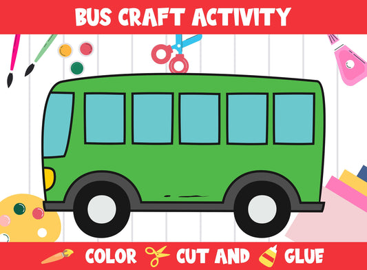 Bus Craft Activity - Color, Cut, and Glue for PreK to 2nd Grade, PDF File, Instant Download