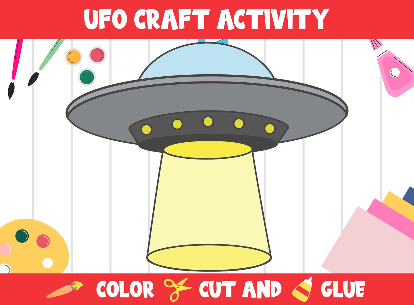 UFO Craft Activity - Color, Cut, and Glue for PreK to 2nd Grade, PDF File, Instant Download