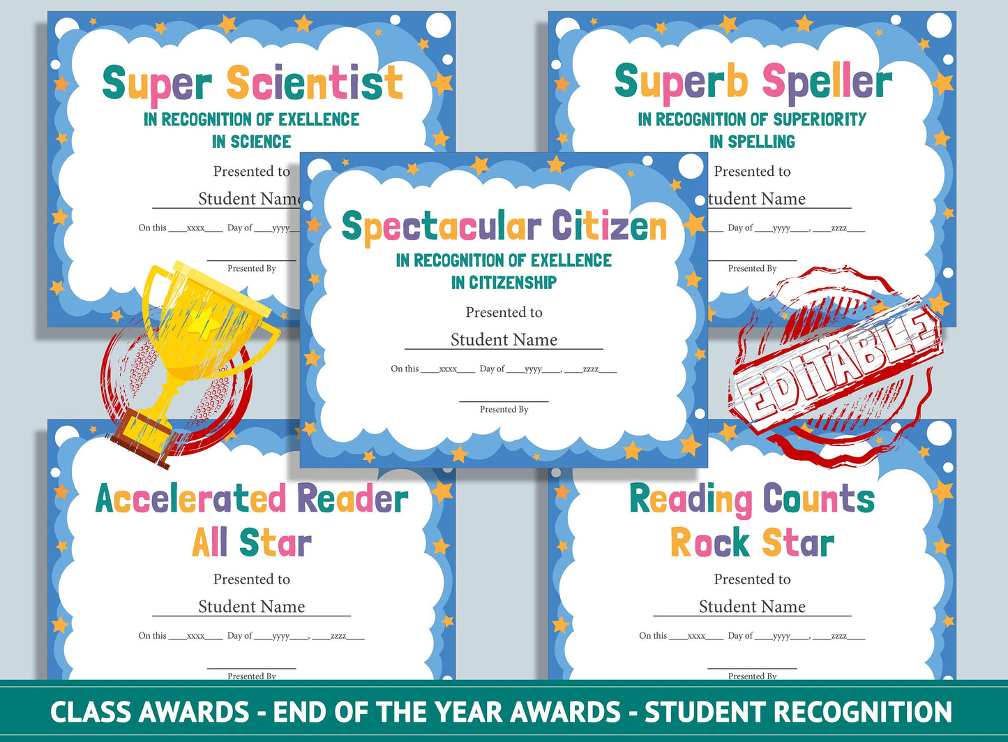 26 Editable Class Awards - End of the Year Awards - Student Recognition, PDF File, Instant Download