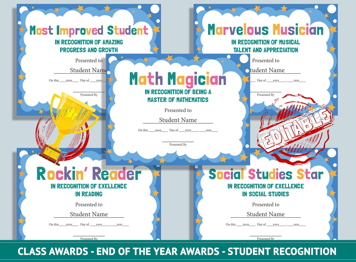 26 Editable Class Awards - End of the Year Awards - Student Recognition, PDF File, Instant Download