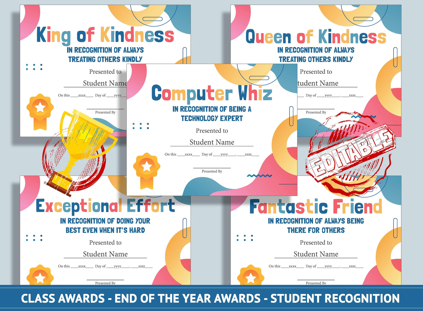 Editable Class Awards - End of the Year Awards - Student Recognition, PDF File, Instant Download