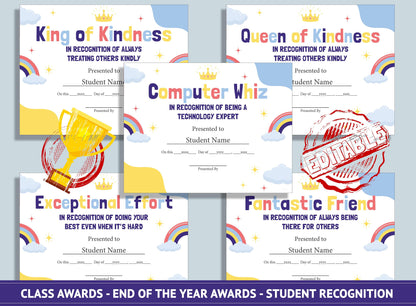 26 Editable Classroom Awards - End of the Year Awards - Student Recognition, PDF File, Instant Download