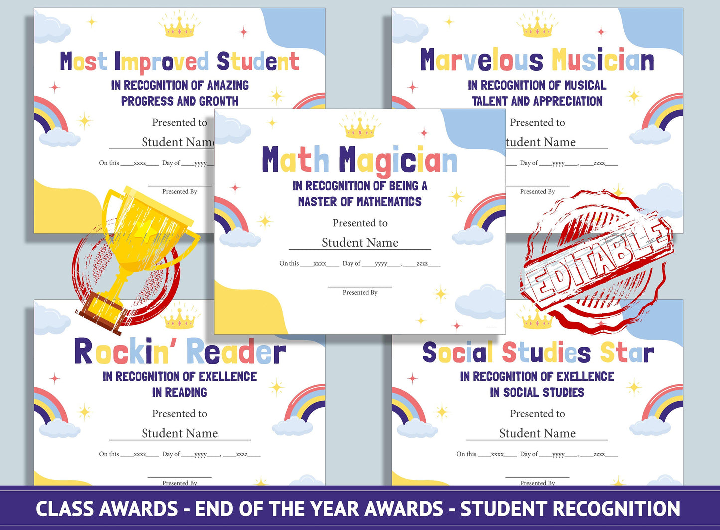 26 Editable Classroom Awards - End of the Year Awards - Student Recognition, PDF File, Instant Download