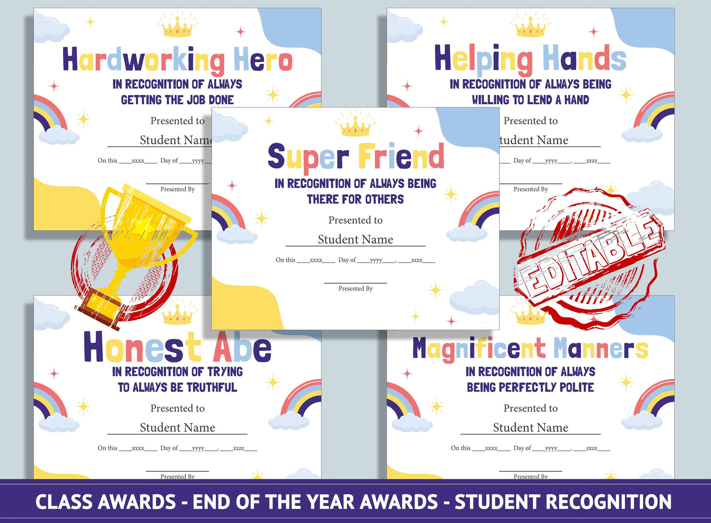 26 Editable Classroom Awards - End of the Year Awards - Student Recognition, PDF File, Instant Download