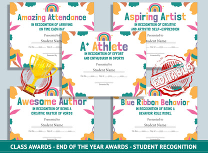 Editable End of Year Classroom Awards - End of the Year Awards - Student Recognition, PDF File, Instant Download