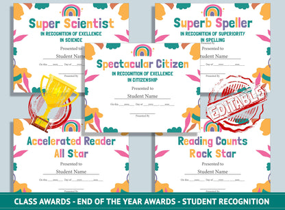 Editable End of Year Classroom Awards - End of the Year Awards - Student Recognition, PDF File, Instant Download