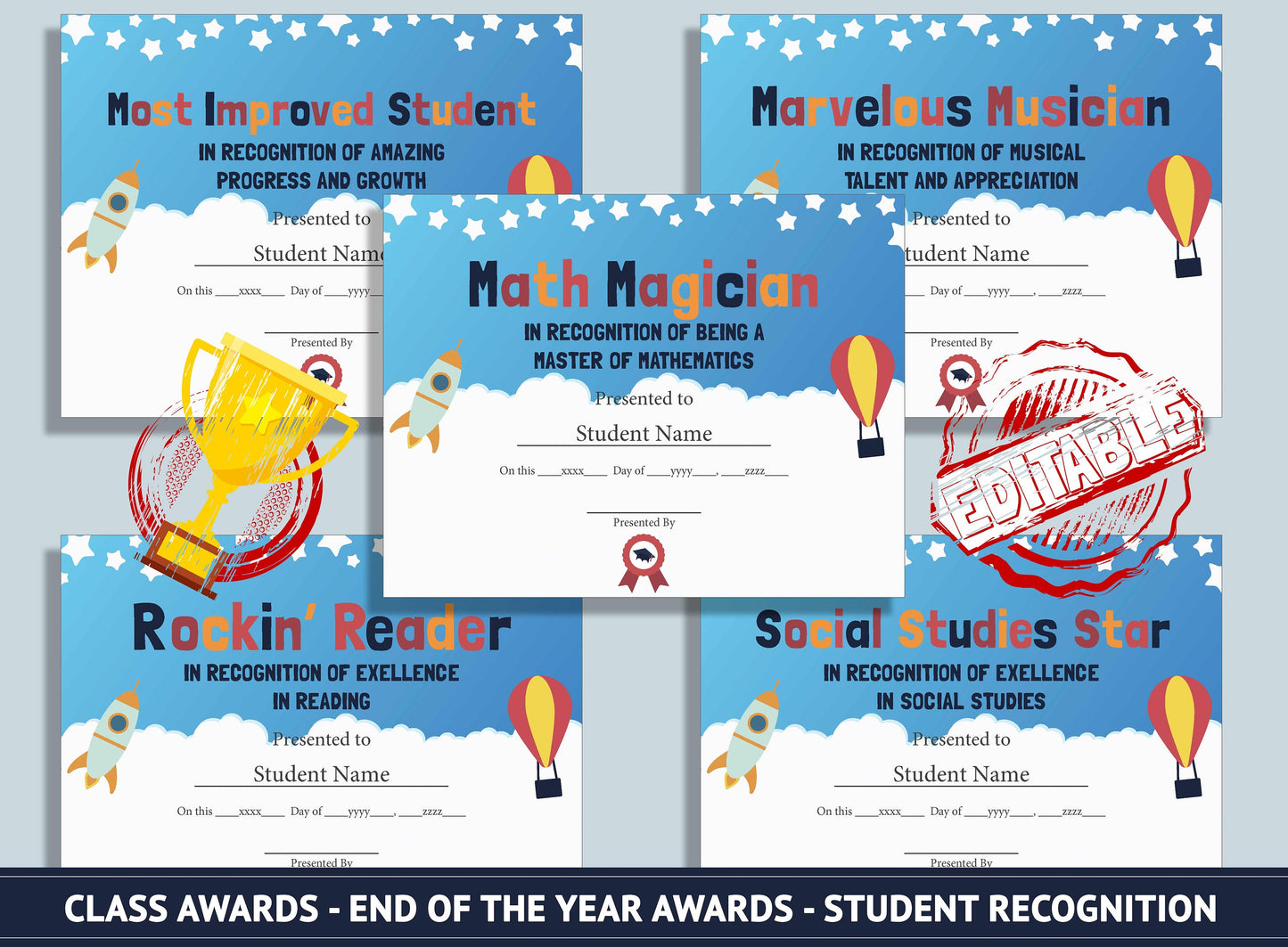 26 Editable Student Awards, End of the Year Classroom Awards - Student Recognition, PDF File, Instant Download