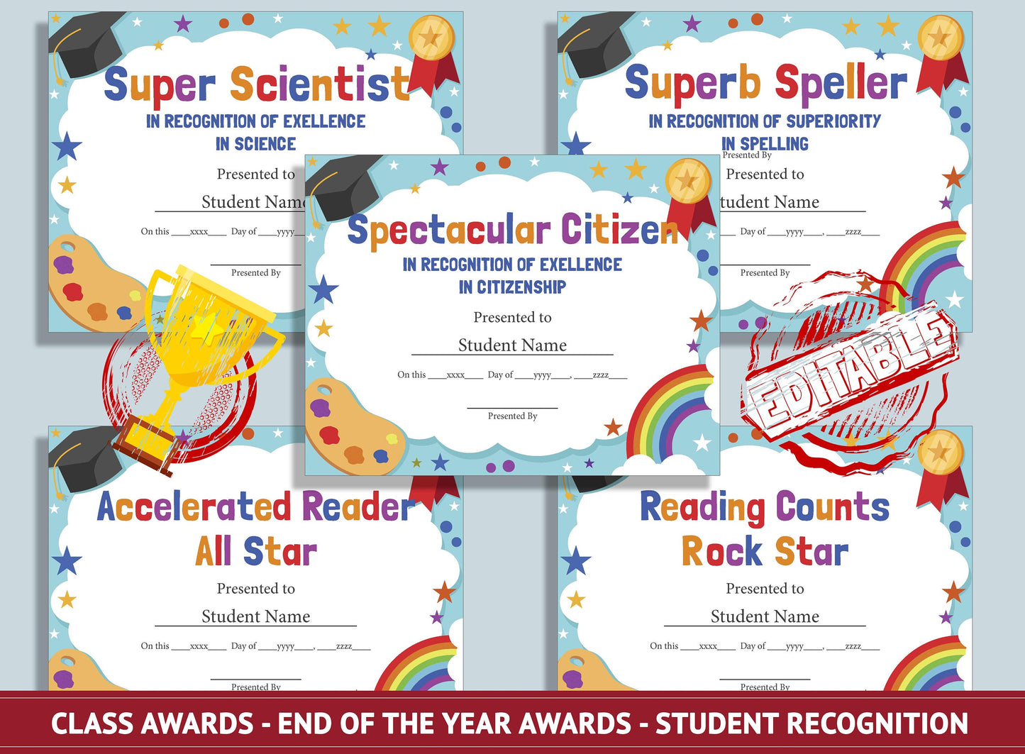 Editable Student Awards, End of the Year Classroom Awards - Student Recognition, PDF File, Instant Download