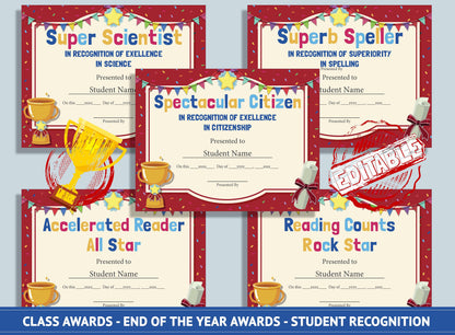 Editable Class Superlatives Awards, End of the Year Classroom Awards, Student Recognition, PDF File, Instant Download
