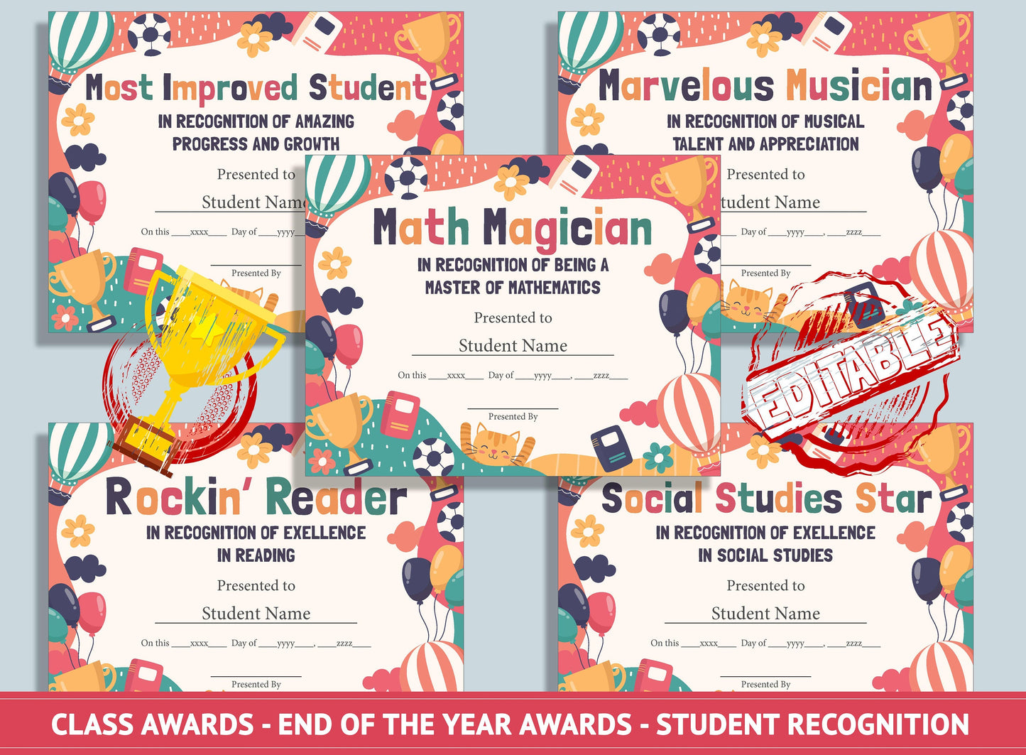 Editable Classroom Superlative Awards, End of the Year Classroom Awards, Student Recognition, PDF File, Instant Download