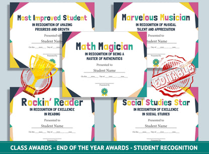 Editable End of School Awards, End of the Year Awards, Student Recognition, PDF File, Instant Download