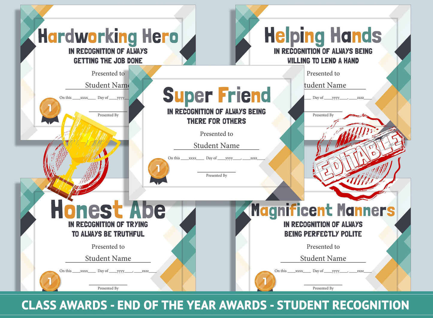 Editable Last Day of School Awards, End of the Year Awards, Student Recognition, PDF File, Instant Download