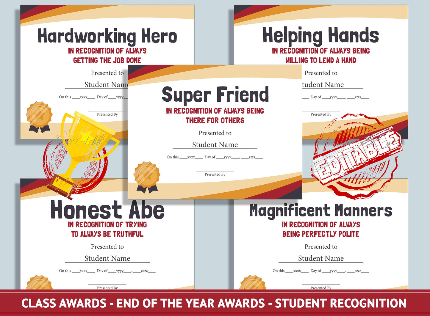Editable Last Day of School Certificate, End of the Year Awards, Student Recognition, PDF File, Instant Download
