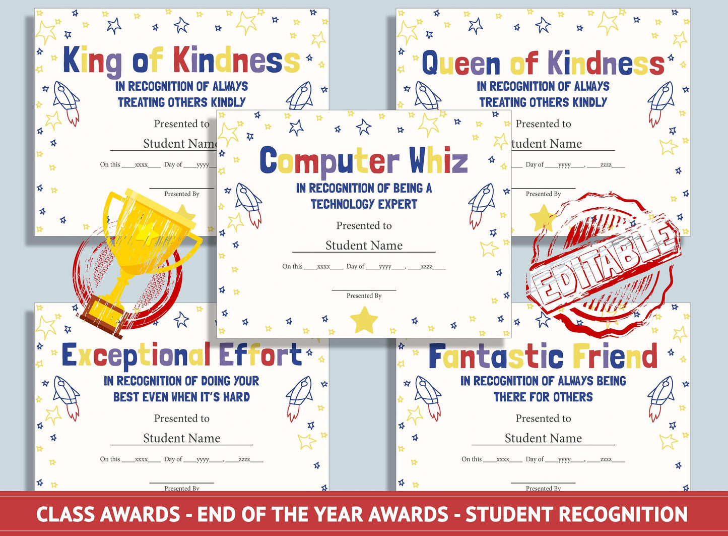 Editable Student of the Week Awards, End of School Year Awards, Student Recognition, PDF File, Instant Download