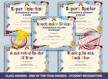 Editable Preschool End of the Year Awards, Classroom Awards, Student Recognition, PDF File, Instant Download