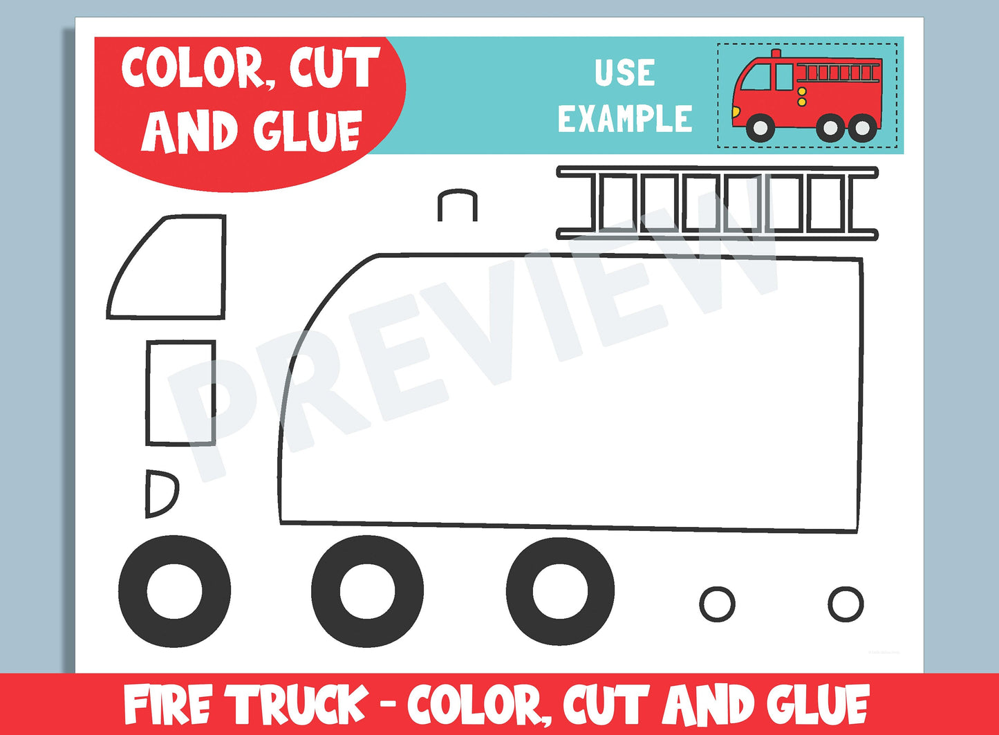 Fire Truck Craft Activity : Fire Safety - Color, Cut, and Glue, PDF File, Instant Download