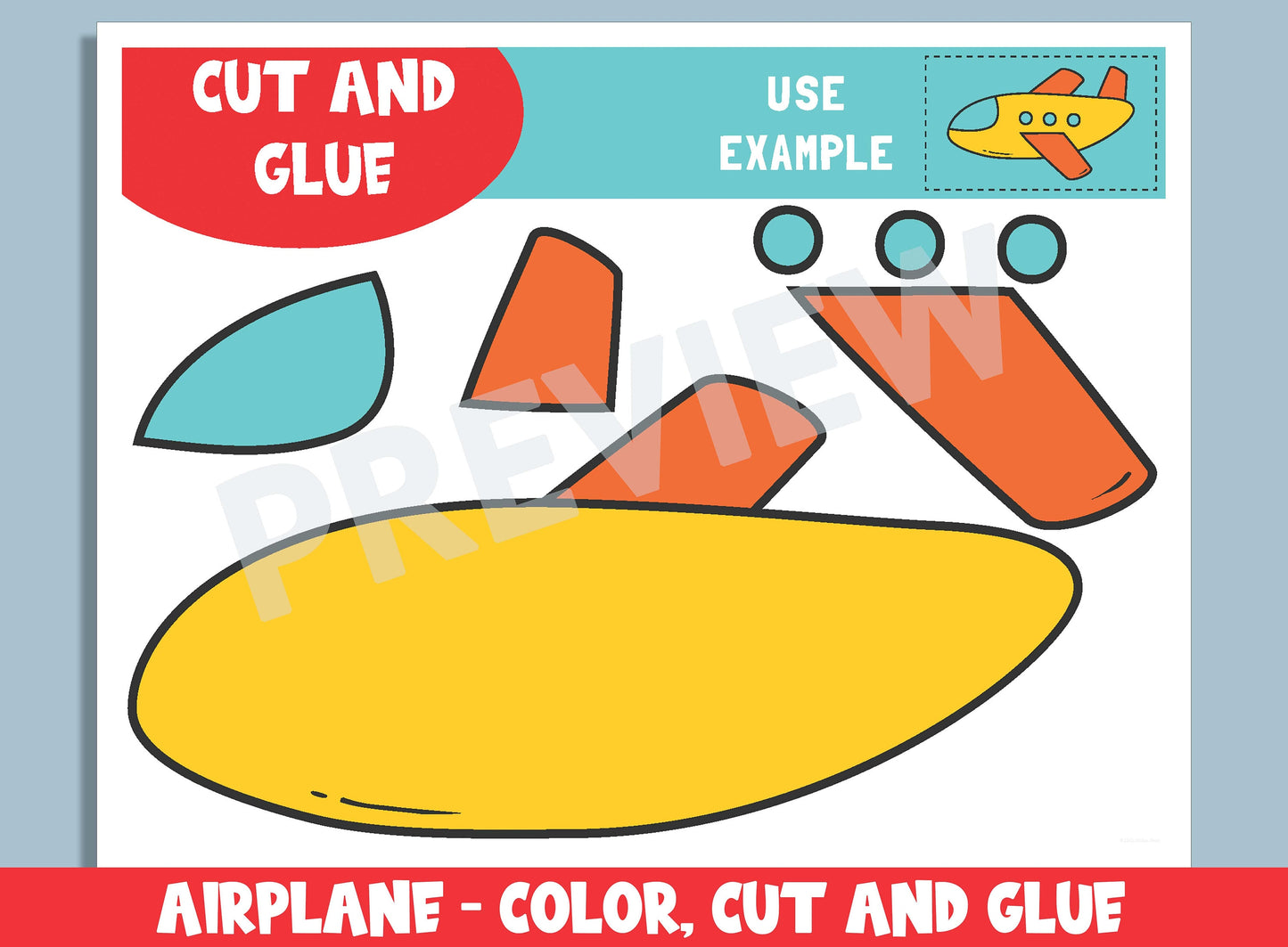 Airplane Craft Activity - Color, Cut, and Glue for PreK to 2nd Grade, PDF File, Instant Download