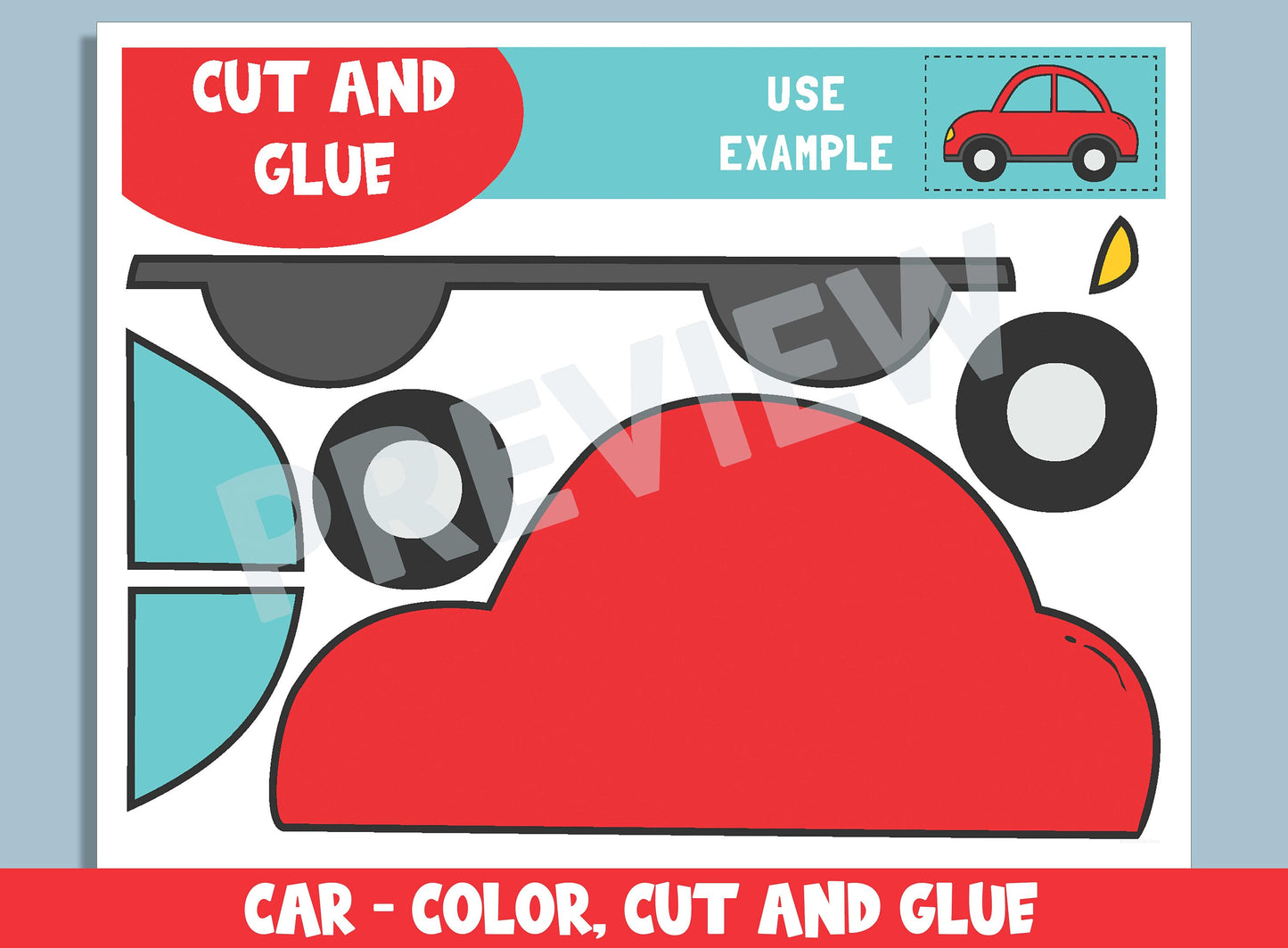 Car Craft Activity - Color, Cut, and Glue for PreK to 2nd Grade, PDF File, Instant Download