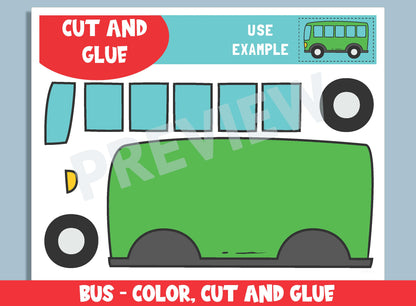 Bus Craft Activity - Color, Cut, and Glue for PreK to 2nd Grade, PDF File, Instant Download