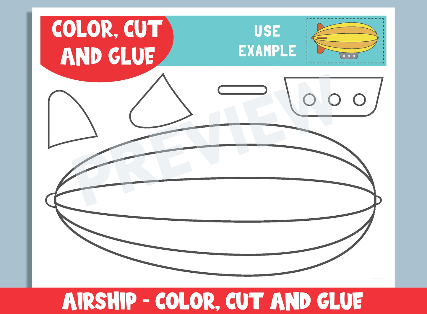 Airship Craft Activity - Color, Cut, and Glue for PreK to 2nd Grade, PDF File, Instant Download