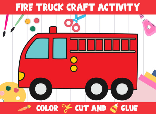 Fire Truck Craft Activity : Fire Safety - Color, Cut, and Glue, PDF File, Instant Download