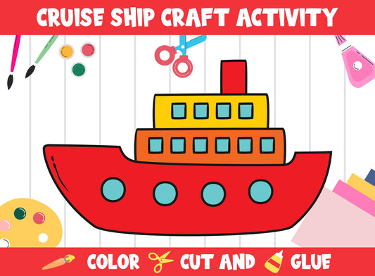 Cruise Ship Craft Activity - Color, Cut, and Glue for PreK to 2nd Grade, PDF File, Instant Download
