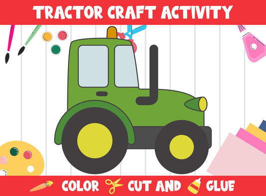 Tractor Craft Activity - Color, Cut, and Glue for PreK to 2nd Grade, PDF File, Instant Download