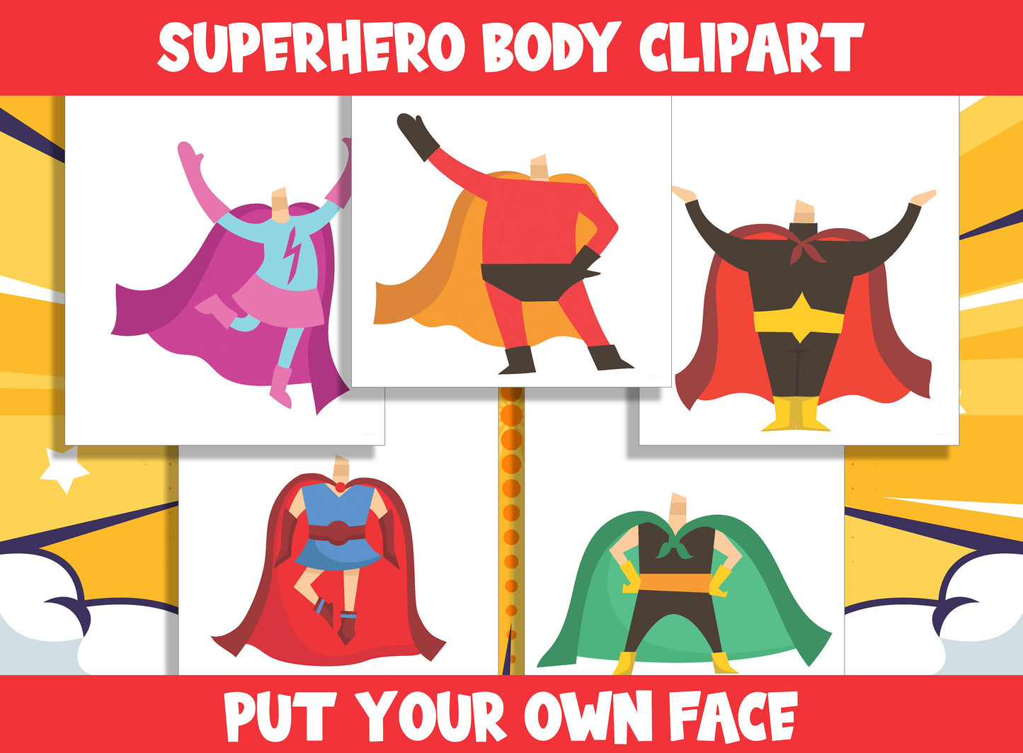 Kid Superhero Body Clipart Set for PreK to 6th Grade, 20 Pages, PDF File, Instant Download