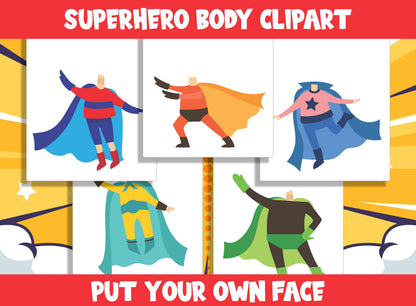 Kid Superhero Body Clipart Set for PreK to 6th Grade, 20 Pages, PDF File, Instant Download
