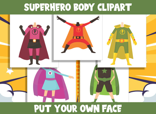 Superhero Body Clipart for Kids (PreK to 6th Grade), 20 Pages, PDF File, Instant Download