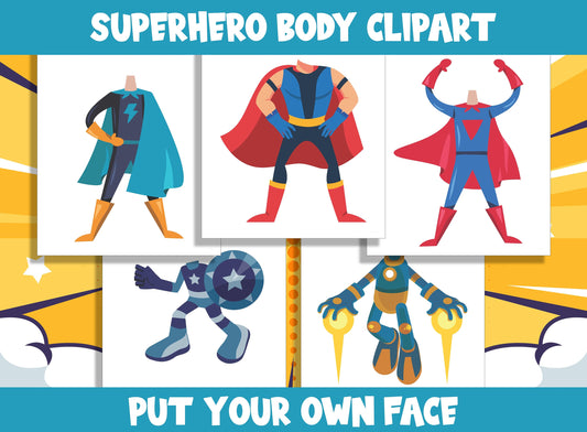 Superhero Body Clipart Collection for PreK to 6th Grade, 20 Pages, PDF File, Instant Download