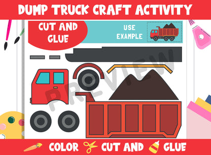 Dump Truck Craft Activity - Color, Cut, and Glue for PreK to 2nd Grade, PDF File, Instant Download