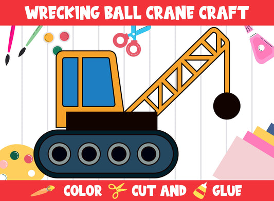 Wrecking Ball Crane Craft Activity - Color, Cut, and Glue for PreK to 2nd Grade, PDF File, Instant Download