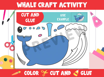 Cute Whale Craft Activity - Color, Cut, and Glue for PreK to 2nd Grade, PDF File, Instant Download