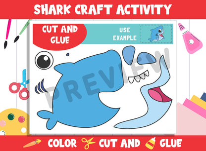 Cute Shark Craft Activity - Color, Cut, and Glue for PreK to 2nd Grade, PDF File, Instant Download